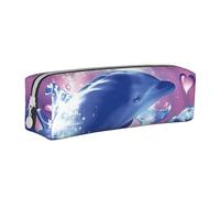 Hgbbdyyjj Dolphins in Love Trousse à crayons en cuir PVC avec fermeture éclair imprimée pour stylos et petits objets, blanc, Taille unique, Organiseur de sac