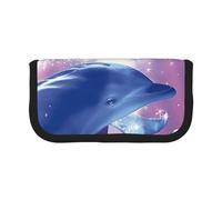 Hgbbdyyjj Dolphins in Love Trousse en toile extra large - Double fermeture éclair pour maquillage et papeterie, Noir , Taille unique, Organiseur de sac