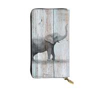 Hgbbdyyjj Elephant Art On Wood Long portefeuille pour femme en cuir synthétique avec fermeture éclair autour du sac à main avec 12 emplacements pour cartes et poche pour pièces de monnaie