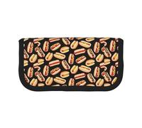 Hgbbdyyjj Fun Food Hot Dogs Trousse à crayons extra large en toile avec double fermeture éclair pour maquillage et papeterie, Noir , Taille unique, Organiseur de sac