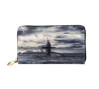 Hgbbdyyjj Giant Nuclear Ship Portefeuille long de qualité supérieure pour homme et femme - Portefeuille zippé en cuir synthétique avec 12 emplacements pour cartes et poche pour pièces de monnaie