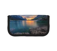 Hgbbdyyjj Glacier National Park Trousse à crayons extra large en toile - Double fermeture éclair pour maquillage et papeterie, Noir , Taille unique, Organiseur de sac