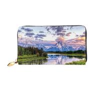 Hgbbdyyjj Grand Teton National Park Portefeuille long de qualité supérieure pour homme et femme - Portefeuille zippé en cuir synthétique avec 12 emplacements pour cartes et poche pour pièces de