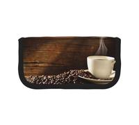 Hgbbdyyjj Grande trousse à crayons en toile avec double fermeture éclair pour maquillage et papeterie Motif tasse à café et grains de café, Noir , Taille unique, Organiseur de sac