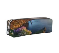 Hgbbdyyjj Ireland Outdoors County Clare The Cliffs Trousse à crayons en cuir PVC avec fermeture éclair imprimée pour stylos et petits objets, blanc, Taille unique, Organiseur de sac
