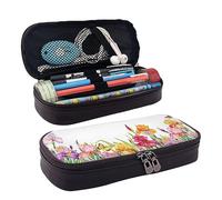 Hgbbdyyjj Iris Flower Butterfly Trousse à crayons multifonction en cuir souple et résistante aux taches Grande capacité, Noir , Taille unique, Organiseur de sac