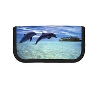 Hgbbdyyjj Jumping Whales Trousse à crayons extra large en toile avec double fermeture éclair pour maquillage et papeterie, Noir , Taille unique, Organiseur de sac