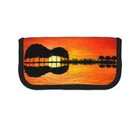 Hgbbdyyjj Lake Guitar Reflection Trousse en toile extra large - Double fermeture éclair pour maquillage et papeterie, Noir , Taille unique, Organiseur de sac