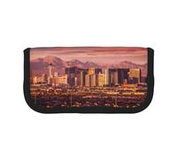 Hgbbdyyjj Las Vegas Sunset Trousse en toile avec double fermeture éclair pour maquillage et papeterie, Noir , Taille unique, Organiseur de sac