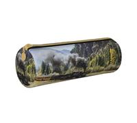 Hgbbdyyjj Locomotive à vapeur Train personnalisé imprimé multifonction grande capacité sac de rangement rond en cuir papeterie sac de rangement, blanc, Taille unique, Organiseur de sac