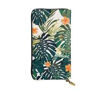 Hgbbdyyjj Long portefeuille d'été tropical hawaïen avec fleurs de palmier et feuilles de palmier pour femme - Portefeuille en cuir synthétique avec fermeture éclair autour du sac à main avec 12