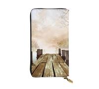 Hgbbdyyjj Long portefeuille en cuir synthétique avec fermeture éclair autour du pont en bois et scène de lac pour femme avec 12 emplacements pour cartes et poche pour pièces de monnaie