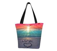 Hgbbdyyjj Love Beach Sac de courses avec fermeture éclair Motif scène personnalisée
