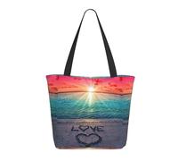 Hgbbdyyjj Love Beach Sac fourre-tout zippé en polyester durable avec poche cachée