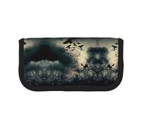 Hgbbdyyjj Night Crow Trousse à crayons extra large en toile - Double fermeture éclair pour maquillage et papeterie, Noir , Taille unique, Organiseur de sac