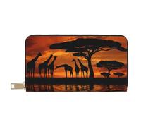 Hgbbdyyjj Portefeuille long de qualité supérieure en cuir synthétique avec 12 emplacements pour cartes et poche pour pièces de monnaie Motif girafe Under The Tree in Africa pour homme et femme