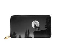 Hgbbdyyjj Portefeuille long de qualité supérieure Wolf Night Moon pour homme et femme - Portefeuille zippé en cuir synthétique avec 12 emplacements pour cartes et poche pour pièces de monnaie