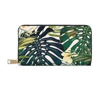 Hgbbdyyjj Portefeuille long d'été tropical hawaïen avec fleurs de palmier pour homme et femme - Portefeuille zippé en cuir synthétique avec 12 emplacements pour cartes et poche pour pièces de monnaie