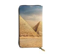Hgbbdyyjj Portefeuille long en cuir synthétique avec fermeture éclair sur le pourtour et 12 emplacements pour cartes et poche pour pièces de monnaie Motif pyramide égyptienne dans le désert