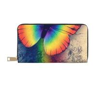 Hgbbdyyjj Rainbow Butterfly Long portefeuille pour homme et femme - Portefeuille zippé en cuir synthétique avec 12 emplacements pour cartes et poche pour pièces de monnaie