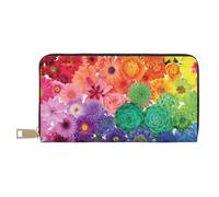 Hgbbdyyjj Rainbow Flowers Portefeuille long de qualité supérieure pour homme et femme - Portefeuille zippé en cuir synthétique avec 12 emplacements pour cartes et poche pour pièces de monnaie