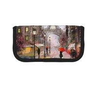 Hgbbdyyjj Rainy Street in Paris Trousse à crayons en toile avec double fermeture éclair pour maquillage et papeterie, Noir , Taille unique, Organiseur de sac