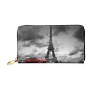 Hgbbdyyjj Red Car in Front of The Eiffel Tower Portefeuille long de qualité supérieure pour homme et femme - Portefeuille zippé en cuir PU avec 12 emplacements pour cartes et poche pour pièces de