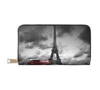 Hgbbdyyjj Red Car in Front of The Eiffel Tower Portefeuille long de qualité supérieure pour homme et femme - Portefeuille zippé en cuir PU avec 12 emplacements pour cartes et poche pour pièces de