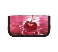 Hgbbdyyjj Red Cherries Trousse à crayons extra large en toile avec double fermeture éclair pour maquillage et papeterie, Noir , Taille unique, Organiseur de sac