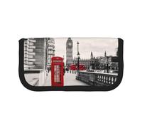 Hgbbdyyjj Red Phone Booth London Street Trousse à crayons en toile avec double fermeture éclair pour maquillage et papeterie, Noir , Taille unique, Organiseur de sac