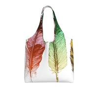 Hgbbdyyjj Sac de courses avec plumes colorées dessinées à la main sur fond blanc personnalisable, multi-scène, tendance, décontracté, avec fermeture éclair, sac de plage, sac de banlieue