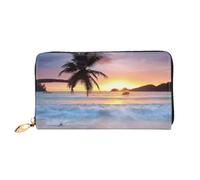 Hgbbdyyjj Sunrise Tropical Palm Tree Island Portefeuille long de qualité supérieure pour homme et femme - Portefeuille zippé en cuir synthétique avec 12 emplacements pour cartes et poche pour pièces