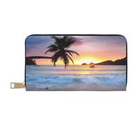 Hgbbdyyjj Sunrise Tropical Palm Tree Island Portefeuille long de qualité supérieure pour homme et femme - Portefeuille zippé en cuir synthétique avec 12 emplacements pour cartes et poche pour pièces