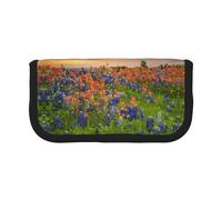 Hgbbdyyjj Texas Bluebonnets Trousse à crayons en toile avec double fermeture éclair Motif paysage, Noir , Taille unique, Organiseur de sac
