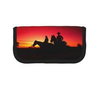 Hgbbdyyjj Texas Cowboy Trousse à crayons en toile avec double fermeture éclair pour maquillage et papeterie, Noir , Taille unique, Organiseur de sac