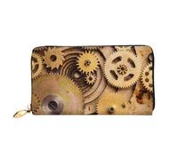 Hgbbdyyjj The Clocks Theme Gears Portefeuille long de qualité supérieure pour homme et femme - Portefeuille zippé en cuir synthétique avec 12 emplacements pour cartes et poche pour pièces de monnaie