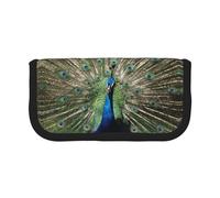 Hgbbdyyjj The Peacock Trousse à crayons extra large en toile - Double fermeture éclair pour maquillage et papeterie, Noir , Taille unique, Organiseur de sac