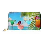 Hgbbdyyjj Tropical Beach Drink Portefeuille long de qualité supérieure pour homme et femme - Portefeuille zippé en cuir synthétique avec 12 emplacements pour cartes et poche pour pièces de monnaie