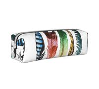 Hgbbdyyjj Trousse à crayons colorée en cuir PVC à motif de plumes dessinées à la main sur fond blanc - Organiseur à fermeture éclair imprimée pour stylos et petits objets, blanc, Taille unique