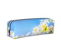 Hgbbdyyjj Trousse à crayons en cuir PVC avec motif papillon sur fond croisé - Organiseur à fermeture éclair imprimée pour stylos et petits objets, blanc, Taille unique, Organiseur de sac