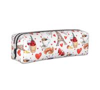 Hgbbdyyjj Trousse à crayons Love Paris Tower Heart Crossgrain en cuir PVC - Organiseur avec fermeture éclair imprimée pour stylos et petits objets, blanc, Taille unique, Organiseur de sac
