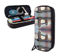 Hgbbdyyjj Trousse à crayons multifonction en cuir avec rabat et inscription « Old Tower Bridge London » - Grande capacité - Résistante aux taches, Noir , Taille unique, Organiseur de sac