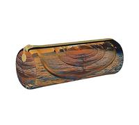 Hgbbdyyjj Verre à vin dans le coucher du soleil personnalisé imprimé multifonction grande capacité rond papeterie sac de rangement en cuir, blanc, Taille unique, Organiseur de sac