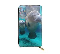 Hgbbdyyjj West Indian Manatees Portefeuille long de qualité supérieure pour femme - Portefeuille zippé en cuir synthétique avec 12 emplacements pour cartes et poche pour pièces de monnaie
