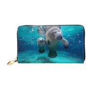 Hgbbdyyjj West Indian Manatees Portefeuille long de qualité supérieure pour homme et femme - Portefeuille zippé en cuir synthétique avec 12 emplacements pour cartes et poche pour pièces de monnaie