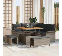 HGBNMER Ensemble de canapé de jardin gris 8 pièces avec rotin synthétique, coussins en polyester et espace de rangement, salon de terrasse avec pieds réglables, cadre en acier revêtu par pulvérisation