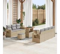 HGBNMER Ensemble de canapé de jardin modulaire 10 pièces avec coussins, en polyrotin beige et gris clair, table en bois d'acacia réglable en hauteur, compartiments de rangement cachés