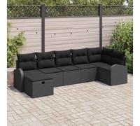HGBNMER Ensemble de canapé en polyrotin noir 7 pièces avec coussins et espace de rangement, canapé de jardin pour terrasse, salon d'extérieur moderne avec compartiments cachés
