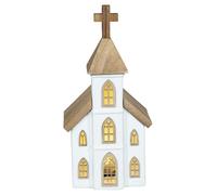 HGD Église LED avec éléments en bois - Fonctionne sur piles avec minuterie - 11,3 x 8 x 23 cm - Décoration de Noël d'ambiance - Lumière blanche chaude - Attire tous les regards en bois - Décoration