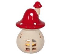 HGD Photophore champignon en terre cuite - Décoration champignon de 17 cm - Décoration d'automne et d'hiver - Aspect forêt de contes de fées fait à la main - Lumière chaude - Idée cadeau
